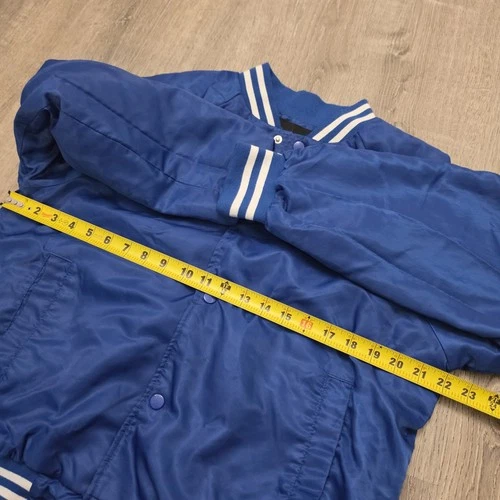 Carbon Men’s Blue White Varsity Jacket Snap Front Striped Collar/Cuffs Small image 7