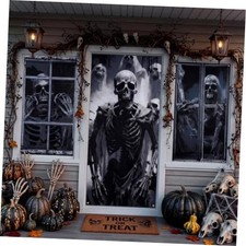 3 Pcs Halloween Window Door Decorations Cover Set Themed Skull
