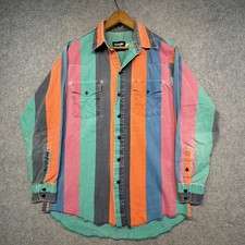 Vintage Wrangler Brushpopper Men’s Size 16 - 34 Blue Pink Button Up Made In USA