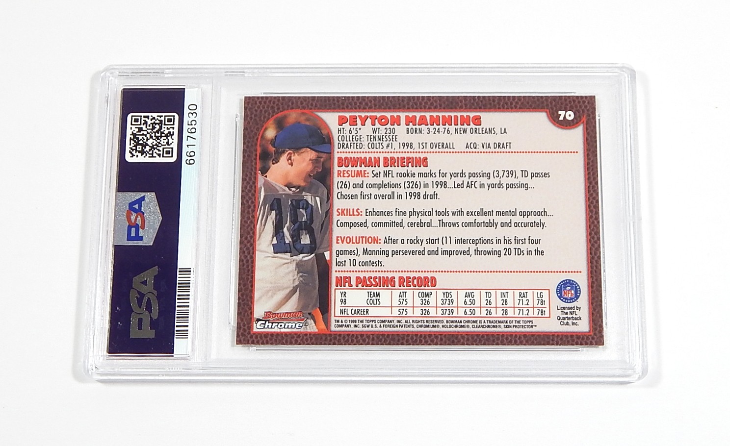 1999 Bowman Chrome Peyton Manning #70 PSA 9 view 2