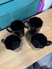 Coffee Mugs Set  of 4 Made in France Black Glass Octagon OCTIME Arcoroc Vintage — photo 5