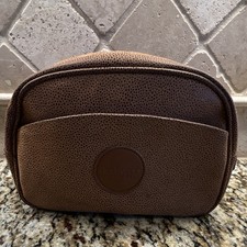 Burberrys Brown Faux Leather Makeup Bag with Zipper and Front Pocket