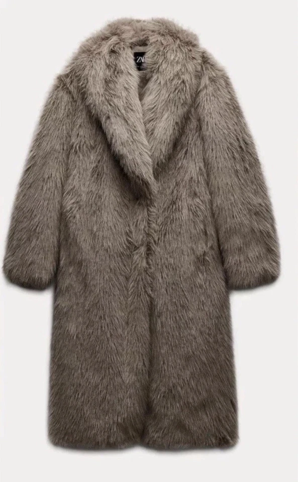 ZARA LONG FAUX FUR COAT TAUPE GREY NEW FW24/25 SIZE M REF. 6318/243 - Image 2 of 4