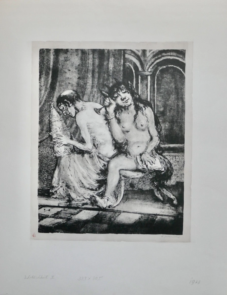 A. Paul Weber, Original Lithographie 1973, signiert, Wirklichkeit II