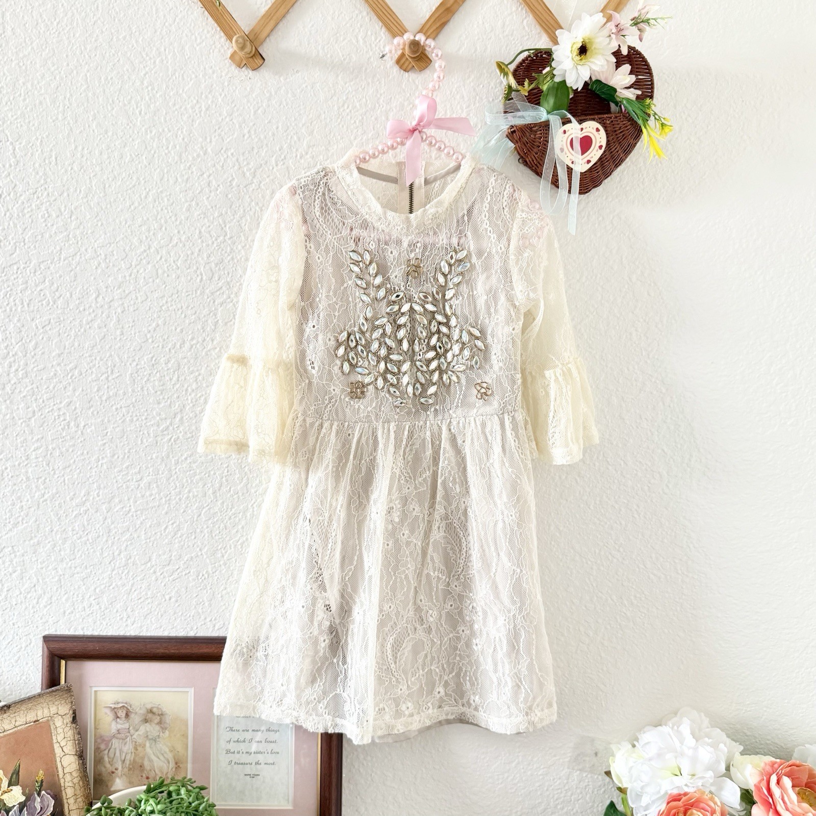 Joyfolie Dress Girls Size 5T Lace Cream Ivory