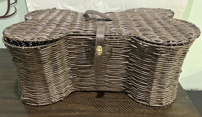 Pet Storage Bone Shape Toy Basket  Lid handle 24 x15 x9'' Brown Plastic Wicker