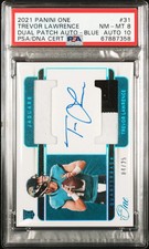 2021 Panini One Trevor Lawrence #31 Dual Patch Auto Blue 04/25 PSA 8