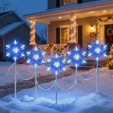 Christmas Snowflake Pathway Lights Outdoor 3D 5 Blue and Cool White Snowflake