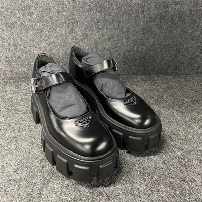PRADA Brushed leather Monolith Mary Jane Shoe Women's Size US 6 Black