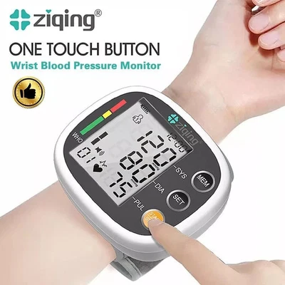 ZIQING Wrist Blood Pressure Monitor Adjustable Cuff Voice Heart Rate Machine LCD Screen