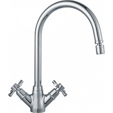 Franke Rotaflow Chrome Dual Lever Kitchen Tap Brass J-Spout Swivel 335mm