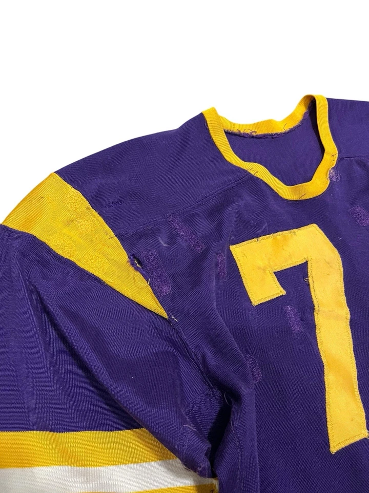Camiseta de fútbol Wilson vintage años 40 usada en juego Durene púrpura amarillo LSU talla 40 Foto 2 de 4