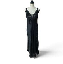 VTG Victoria's Secret Gold Label Black Satin Lace Slip Dress Maxi Gown Large
