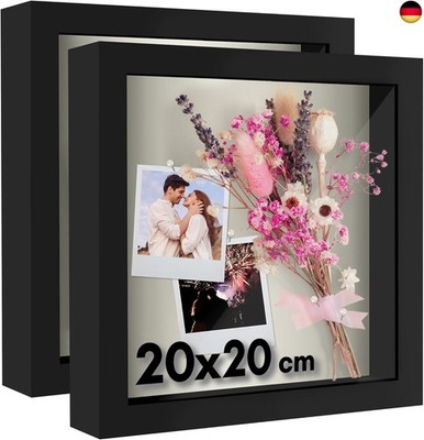 Americanflat 3D-Bilderrahmen zum Befüllen in Schwarz - 2er Set - 20x20 cm 