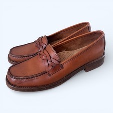 G.H. Bass Weejuns Brown Leather Penny Loafers Woven Women  s 8.5 Classic Preppy