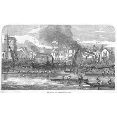 The Oxford and Cambridge Boat Race - Antique Print 1846