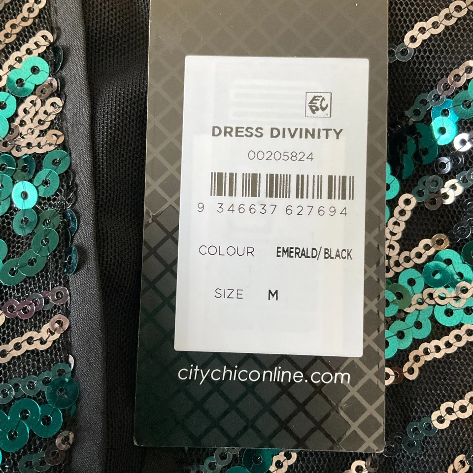 Vestido City Chic Para Mujer Talla M 18 Verde Negro Lentejuelas Forrado Cuello en V Divinidad Foto 4 de 4