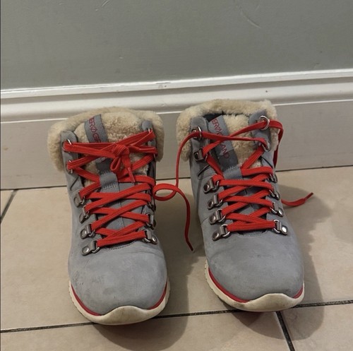 Cole Haan Gray Ankle Boots With Red Laces