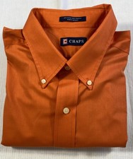 Chaps Orange Wrinkle Free Button Down Shirt Men  s XL 17  17.5 34/35