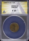 1909 S 1C Lincoln Wheat Cent ANACS F 15 Fine