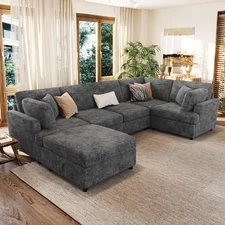 127" U-Shaped Sectional Sofa w Movable Ottoman Convertible Modular Corner Couch