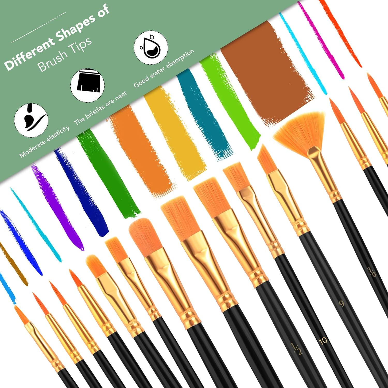AROIC Acrylic Paint Brush Set,16 pack/240pcs Nylon Hair Oil Watercolor Rock Face