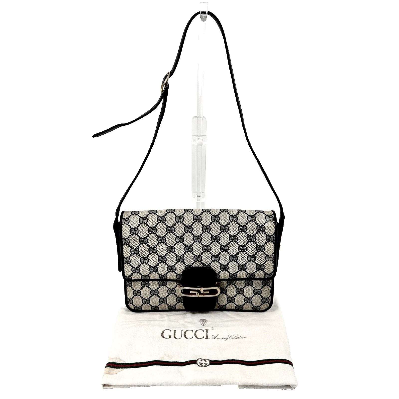 Rare Vintage GUCCI Semi Shoulder Bag GG Navy Authentic from JAPAN