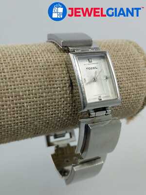 FOSSIL SILVER TONED WATCH 7'' WHITE FACE DIAL  #CB046