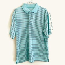 PGA Tour Men's Size XL Golf Polo Shirt Light Blue Striped Polo Shirt Polyester