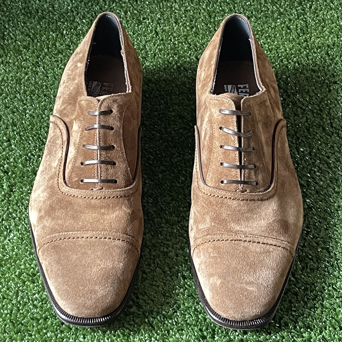 NEW! FERRAGAMO LAVORAZIONE SUEDE CAP TOE TAN BROWN MEN