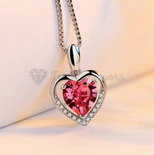 Womens Heart Birthstone 925 Sterling Silver Crystal Outline Pendant Necklace