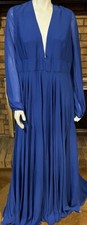 MacDuggal Ieena Royal Blue Chiffon Illusion High Slit Gown 55682 NWT $398 Sz 18