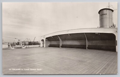 SS Orkaden 1. Klasse Spiele Deck Schiff Kreuzfahrtschiff Seefahrt RPPC Postkarte