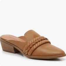 Lucky Brand Womens Melaida Cognac Leather Heels Mules shoes sz 7.5M