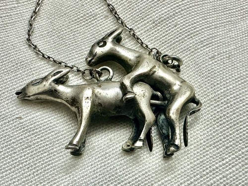 X RARE EROTIC TWO DONKEY SILVER PENDANT . c 1950 - Picture 3 of 4