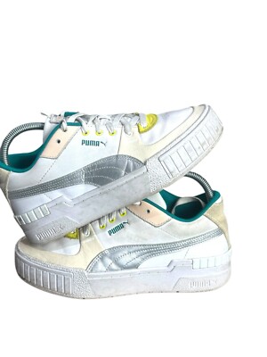 Puma Cali Plateau Sneaker Damen UK 6 weiß grün silber Leder 375991-01