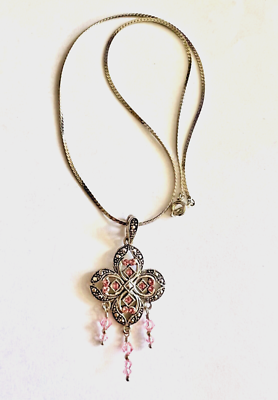 Faux Marcasite wgp Chain with Light Rose Swarovski Crystal Elements Necklace