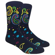 Novelty Fun Crew Print Socks for Dress or Casual Paisley Navy 56A 