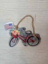 New Bicycle July 4th Ornament Metal Decor Sign Flag Star USA America Freedom 