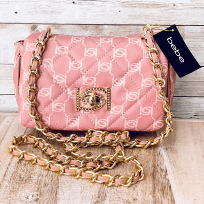 NWT BEBE Gorgeous Pink logo Liv Signature quilted gold chain Crossbody bag Bebe Sophia Small Crossbody Quilted Handbag Chain Purse  main image 2