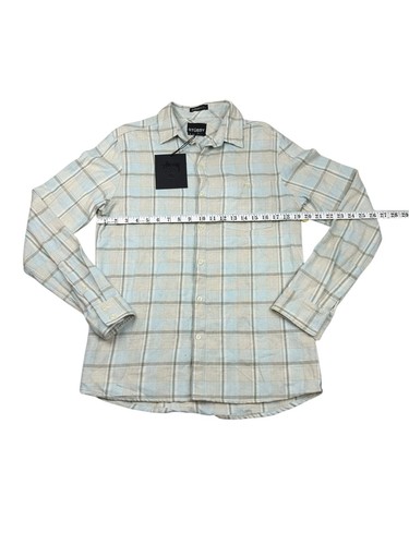 Stussy Mens Size Small Long Sleeve Button Up Shirt Beige Plaid Pocket Logo NWT - Bild 4 von 12