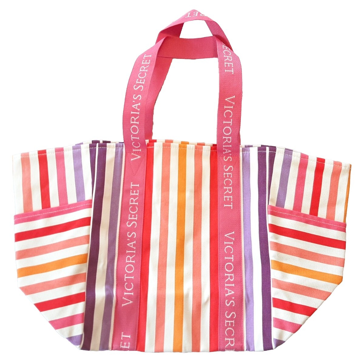 2色【US限定】 VS ヴィクシー 軽量★大き目 トロピカル トート★ NWT Victoria's Secret Weekender Tote Bag Multicolor Striped