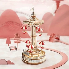 ROKR 3D Wooden Puzzle Parachute Tower DIY Music Box LED Building Toys Xmas Gift