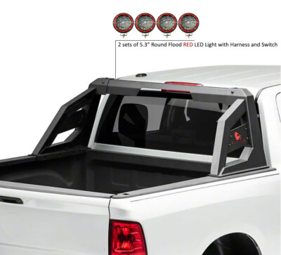 Black Horse ARMOUR Roll Bar Matte Black w/5.3''LED Fits 07-26 GMC Sierra 3500 HD