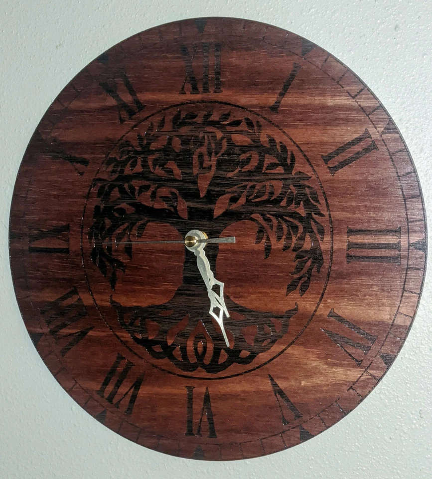 Tree of Life Clock Laser Etched on Red Mahogany - Image 2 of 4