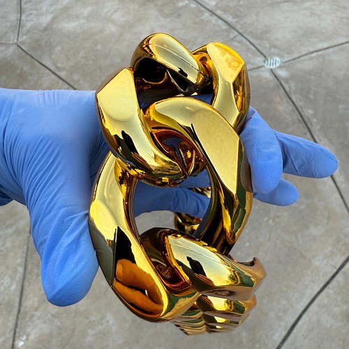 Huge Jumbo Hip Hop Chain Cuban Link Plastic Necklace Gold-Tone 60MM Thick 39" - Picture 7 of 13