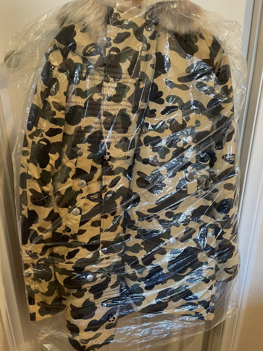 A BATHING APE Men's 1ST CAMO YELLOW SNOW DOWN FUR JACKET BAPE OG