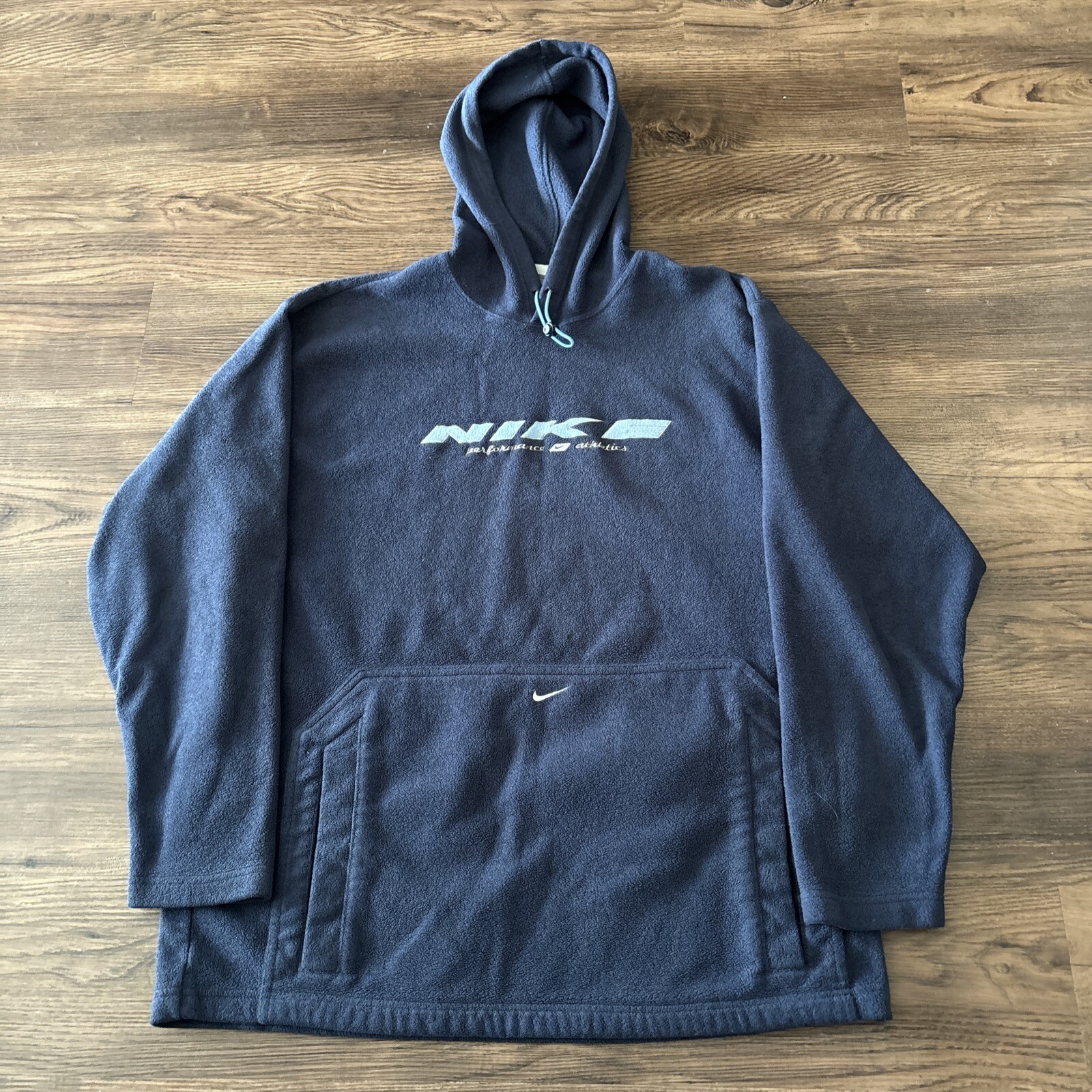 Nike Vintage Hoodie Fleece Pullover Y2K Retro Blue Spell Out Men’s Sz Large