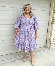 Bohemian Traders Midi Dress Size Small Jewel Floral Square Neck Stretchy