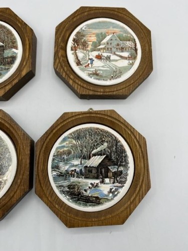 Vintage Currier und Ives Achteck Wandtafeln 4er Set keine Beschädigungen - Bild 3 von 6